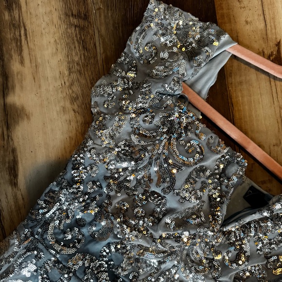 Elegant Powder Blue and Silver Sequin Gown - Picture 9 of 17